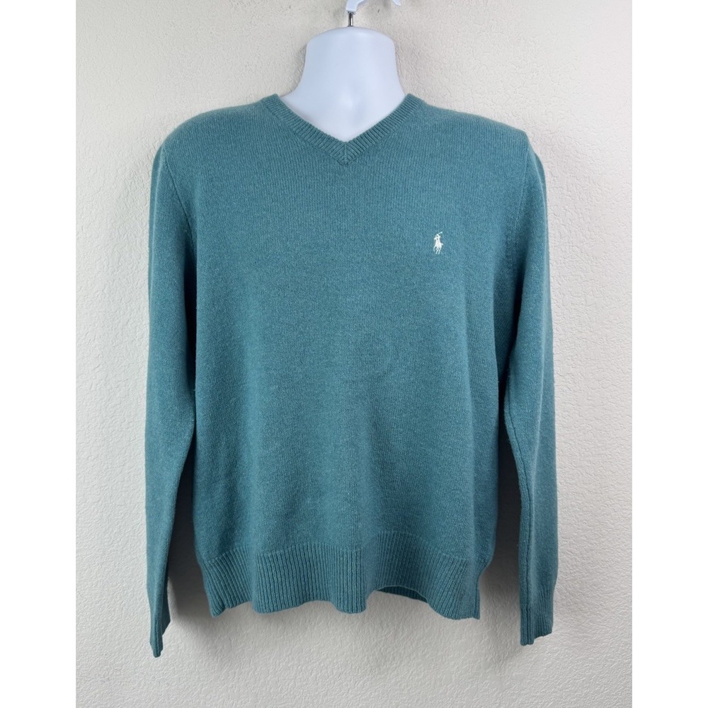 Polo Ralph Lauren 100% Lambswool Sweater Men's‎ L Teal Green Italian Yarn Preppy